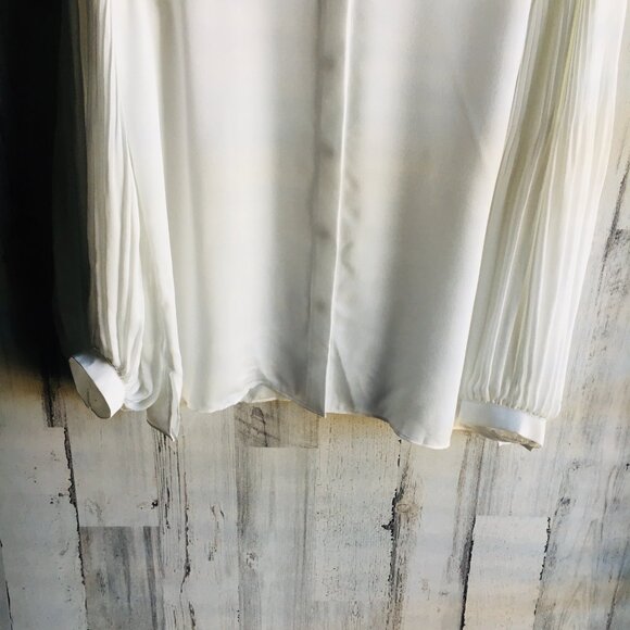 NWT Lafayette 148 Layla Plisse Pleated Sleeve Blouse Off-White Statement XL - Picture 3 of 16